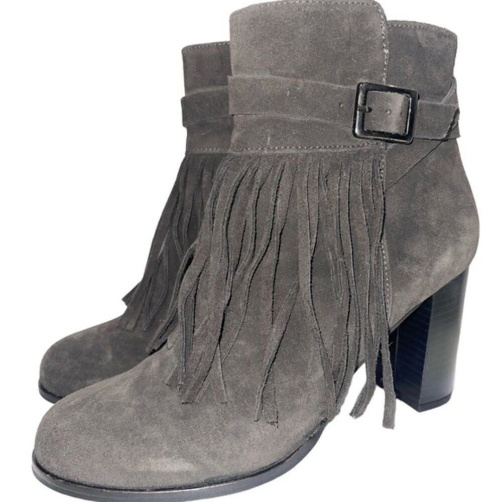 MARABELLE Women's Yolodi Fringe Charcoal Suede Ankle Boots Sz 39